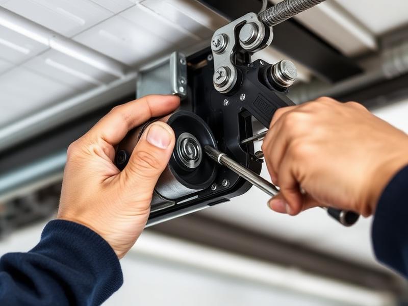 Professional technician replacing garage door rollers with precision tools